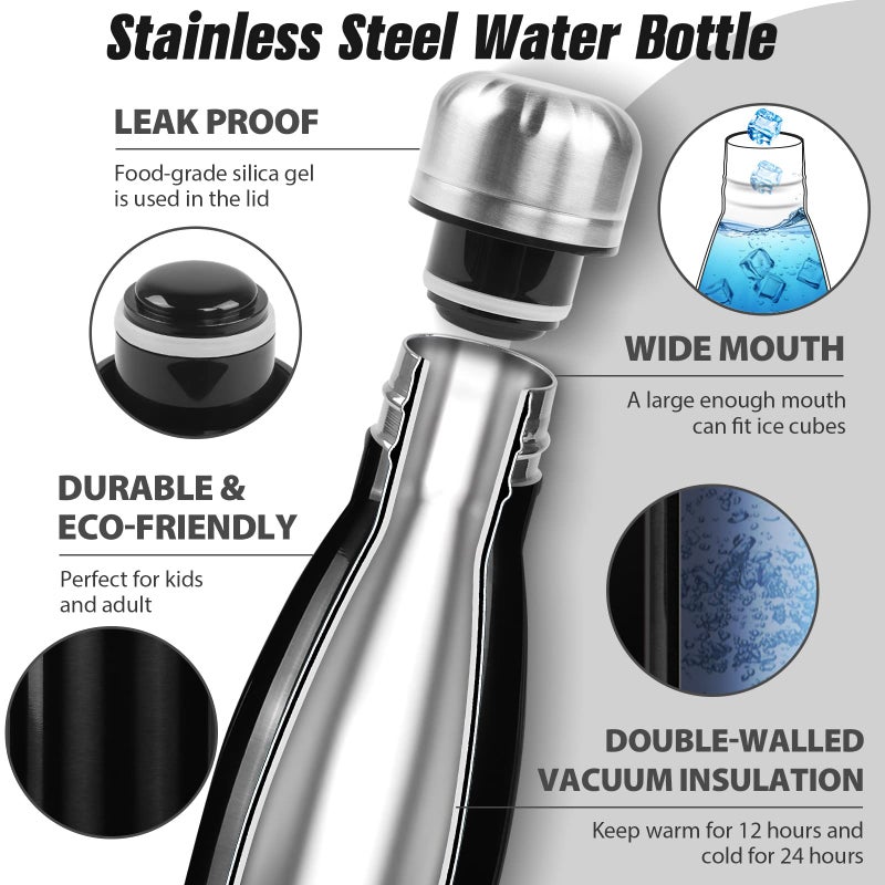 Sfee Insulated Water Bottle, 17 oz Stainless Steel Water Bottles, Double Wall Vacuum Reusable Water Bottles Leak Proof BPA-FREE Sports Bottle Cup Keep Hot&Cold for Running Gym Workout Cycling Kids - Image 3